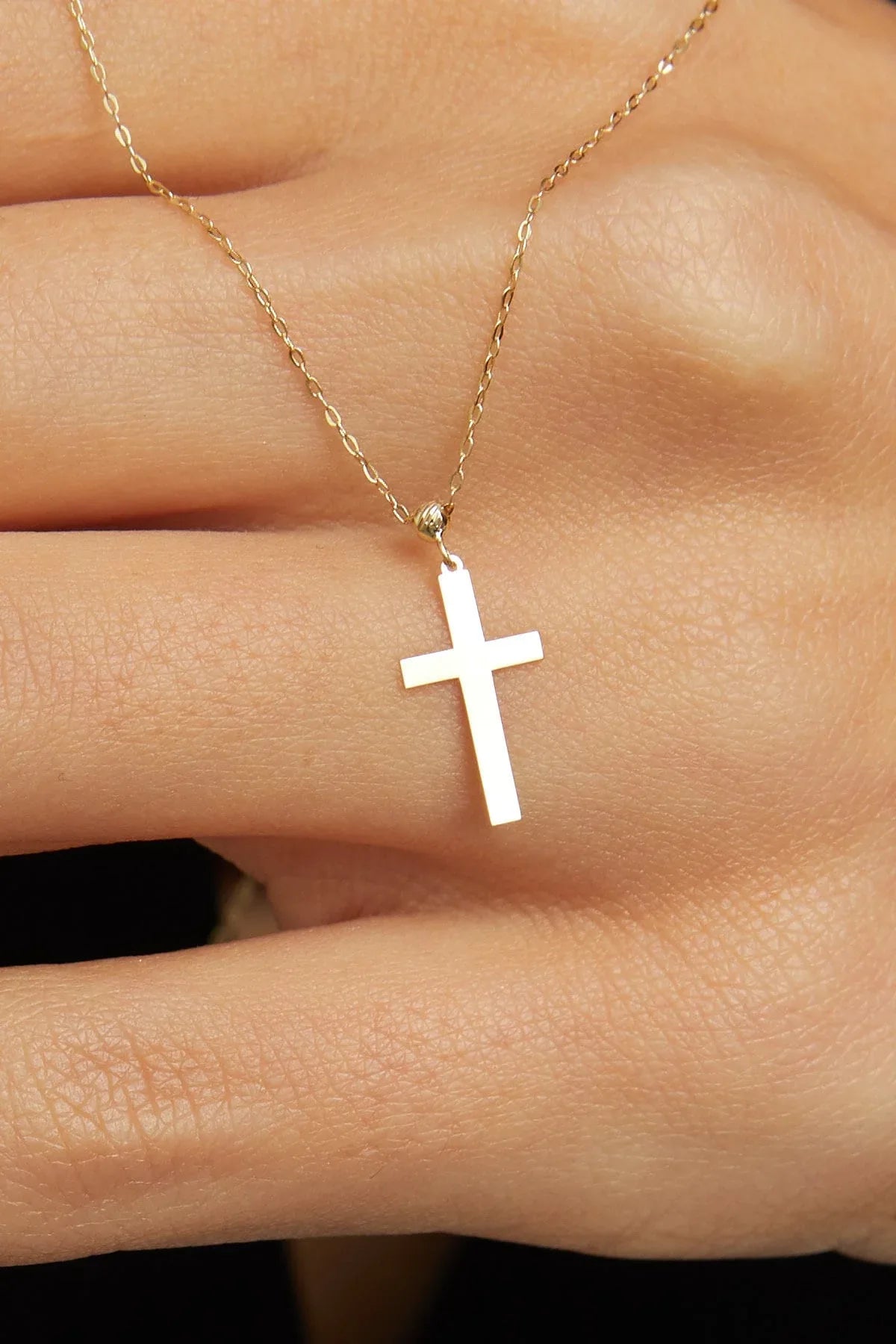 14K Gold Classic Cross Pendant Necklace - Minimalist Religious Pendant - 3