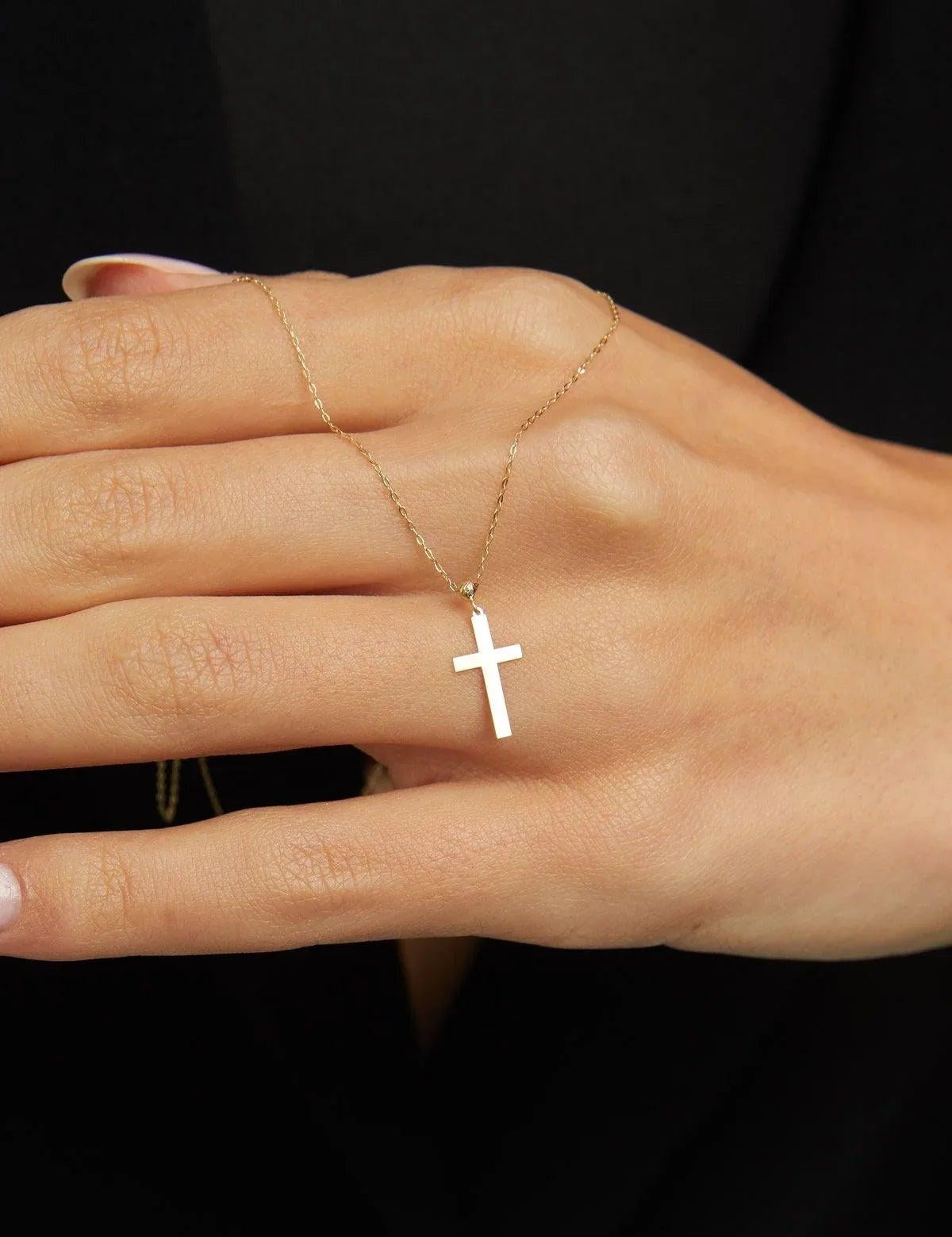 14K Gold Classic Cross Pendant Necklace - Minimalist Religious Pendant - 5