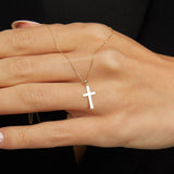 14K Gold Classic Cross Pendant Necklace - Minimalist Religious Pendant - 5