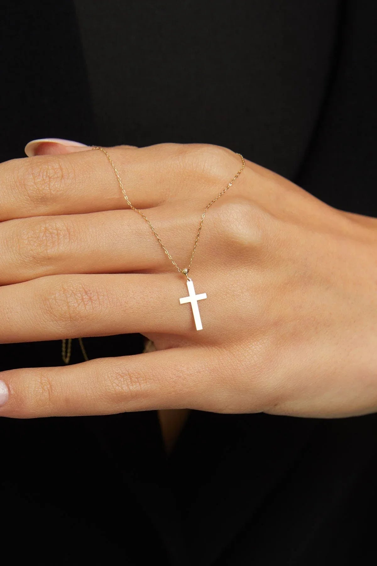 14K Gold Classic Cross Pendant Necklace - Minimalist Religious Pendant - 5