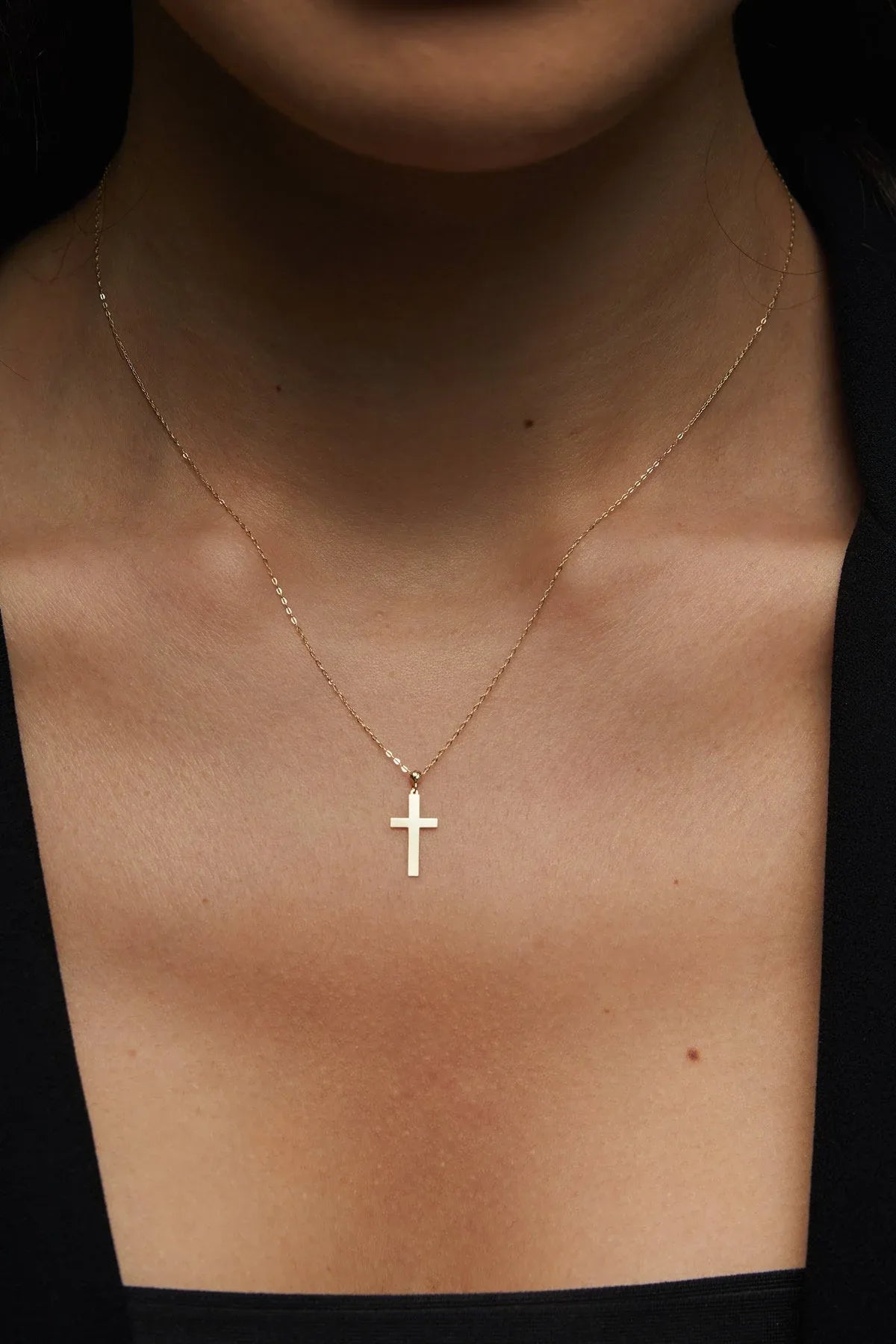 14K Gold Classic Cross Pendant Necklace - Minimalist Religious Pendant - 7