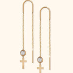 14K Gold Cross Threader Earrings with Crystal Bead – Faith-Inspired Dainty Jewelry - 1