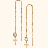 14K Gold Cross Threader Earrings with Crystal Bead – Faith-Inspired Dainty Jewelry - 1