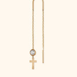 14K Gold Cross Threader Earrings with Crystal Bead – Faith-Inspired Dainty Jewelry - 4