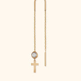 14K Gold Cross Threader Earrings with Crystal Bead – Faith-Inspired Dainty Jewelry - 4