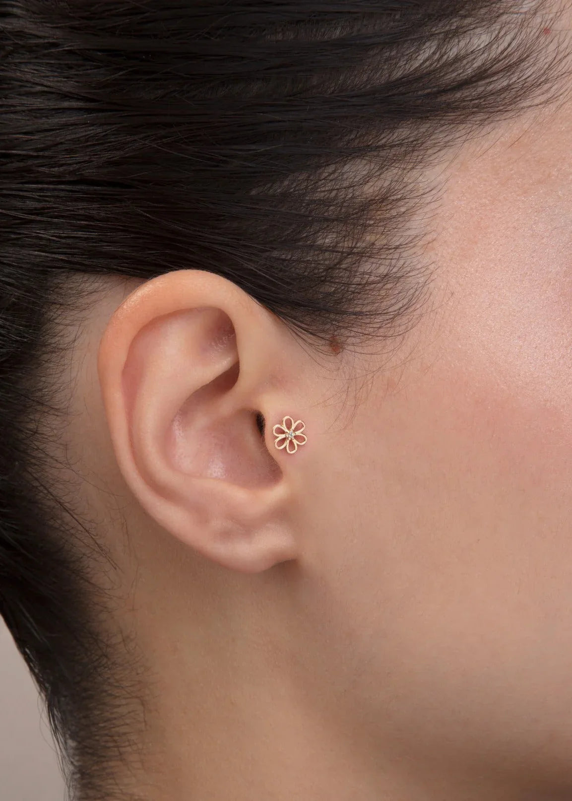 14K Solid Gold Daisy Tragus Earring – Dainty Cartilage Piercing Stud - 7