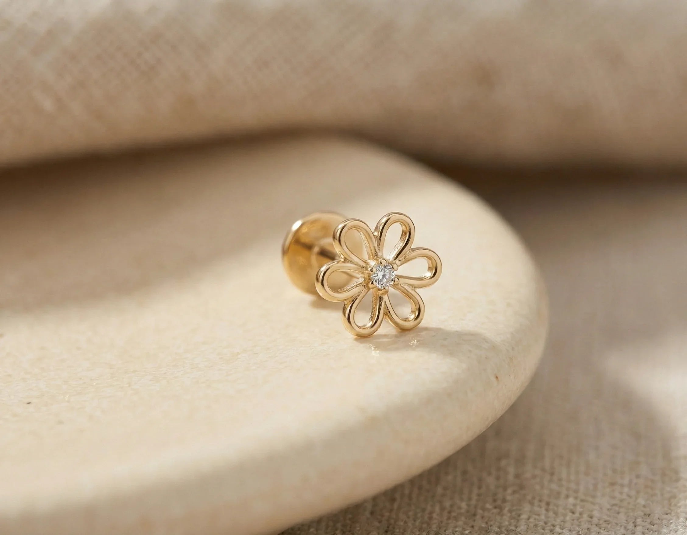 14K Solid Gold Daisy Tragus Earring – Dainty Cartilage Piercing Stud - 8