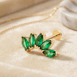 Brinco Tragus Marquise Verde Esmeralda em Ouro Maciço 14K