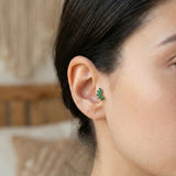 Brinco Tragus Marquise Verde Esmeralda em Ouro Maciço 14K