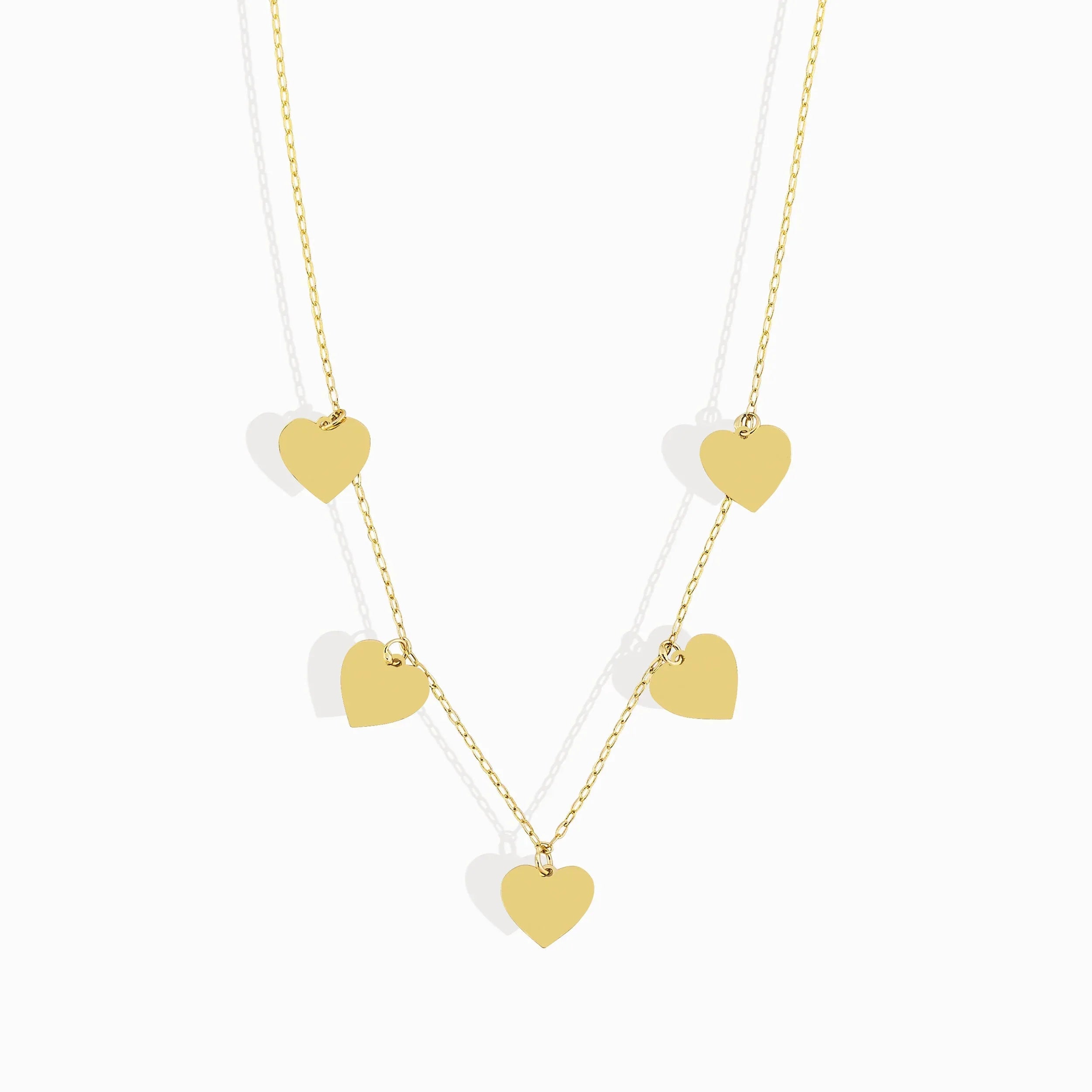 14K Gold Heart Charm Necklace – Multiple Dainty Hearts Design - 2