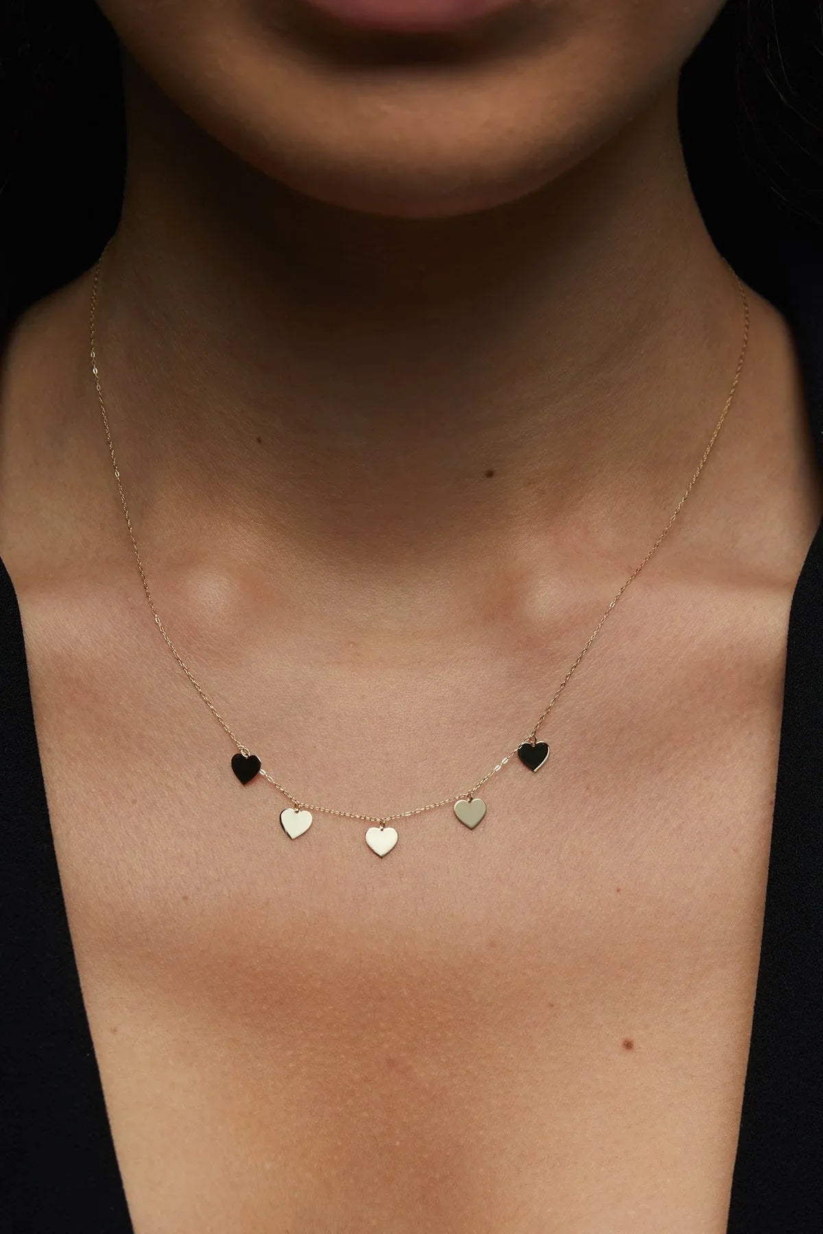 14K Gold Heart Charm Necklace – Multiple Dainty Hearts Design - 3