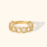14K Gold Honeycomb Geometric Ring – Modern Hexagon Stackable Ring - 10