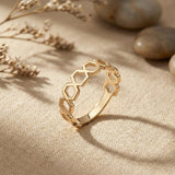 14K Gold Honeycomb Geometric Ring – Modern Hexagon Stackable Ring - 3