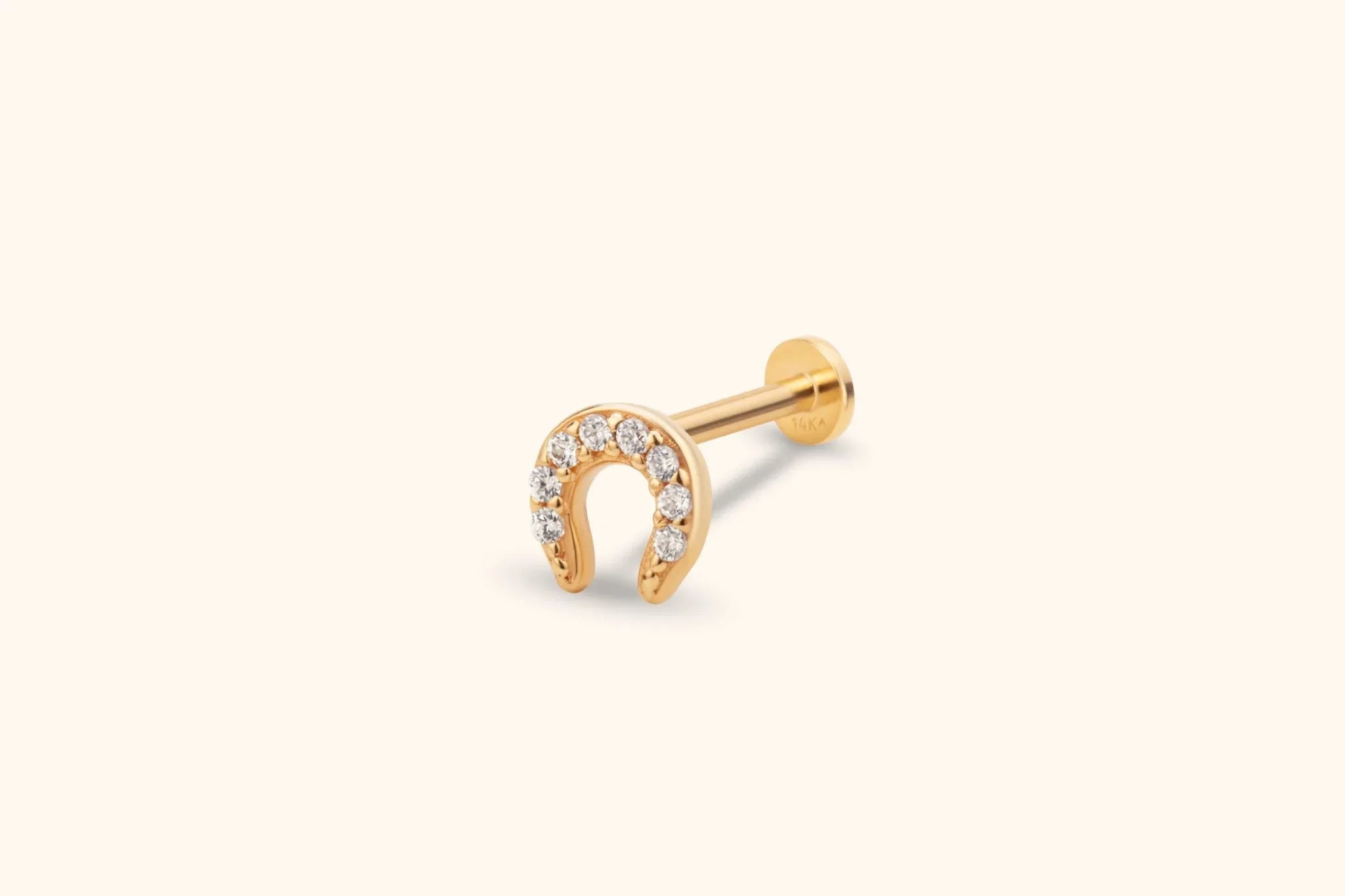 14K Solid Gold Horseshoe Tragus Earring – Good Luck Cartilage Stud - 19