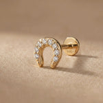 14K Solid Gold Horseshoe Tragus Earring – Good Luck Cartilage Stud - 44