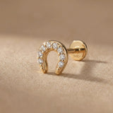 14K Solid Gold Horseshoe Tragus Earring – Good Luck Cartilage Stud - 44