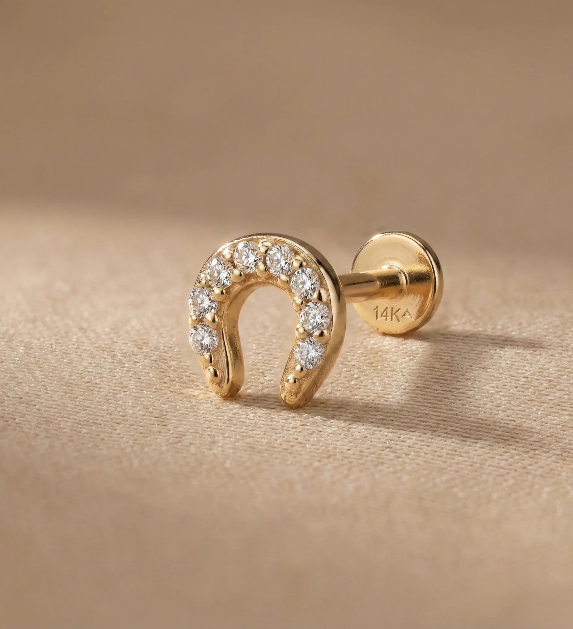 14K Solid Gold Horseshoe Tragus Earring – Good Luck Cartilage Stud - 44
