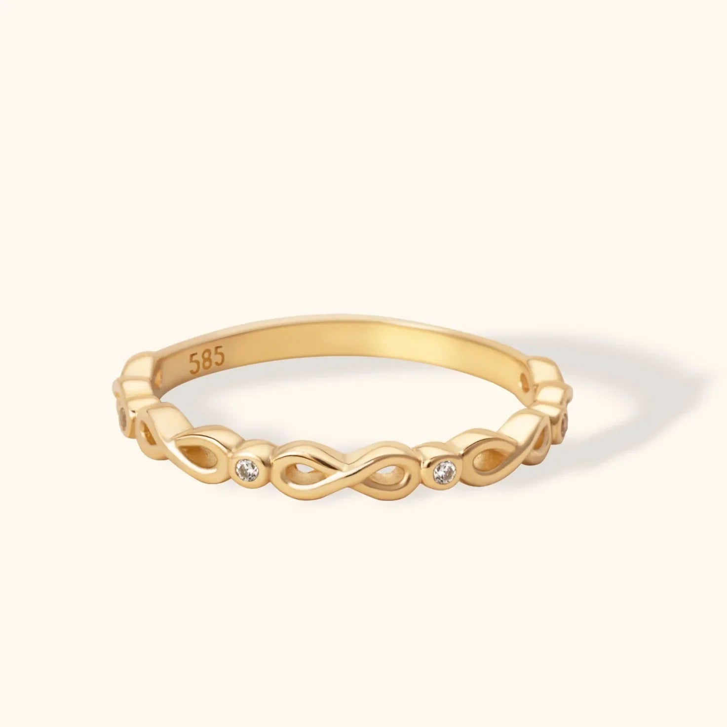 14K Gold Infinity Twist Diamond Ring | Stackable Promise Band - 10