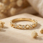 14K Gold Infinity Twist Diamond Ring | Stackable Promise Band - 3