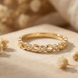 14K Gold Infinity Twist Diamond Ring | Stackable Promise Band - 3