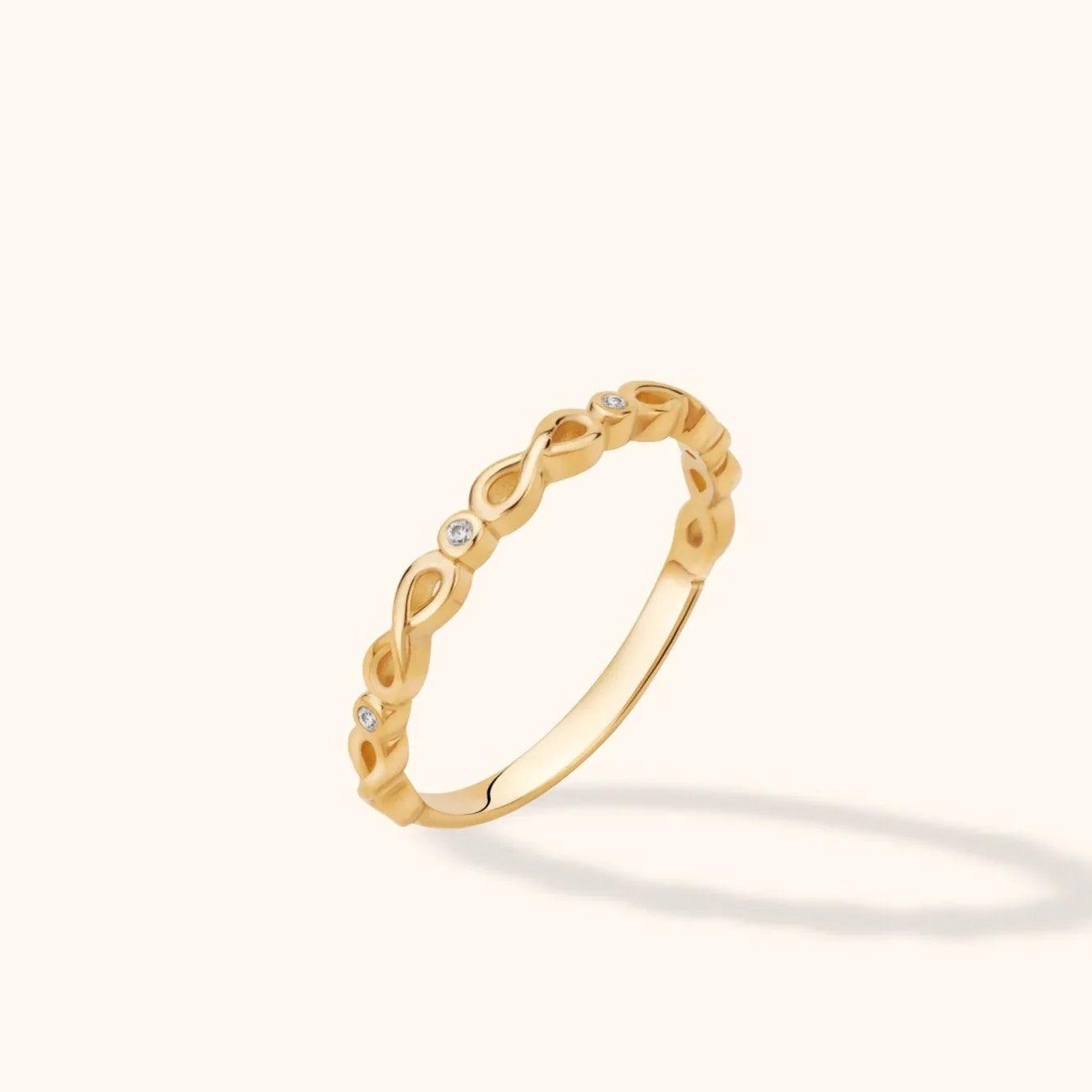14K Gold Infinity Twist Diamond Ring | Stackable Promise Band - 9