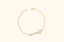 14K Gold Lotus Flower Bracelet with Faceted Crystal Accents - 1