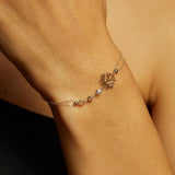 14K Gold Lotus Flower Bracelet with Faceted Crystal Accents - 41
