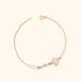 14K Gold Lotus Flower Bracelet with Faceted Crystal Accents - 23