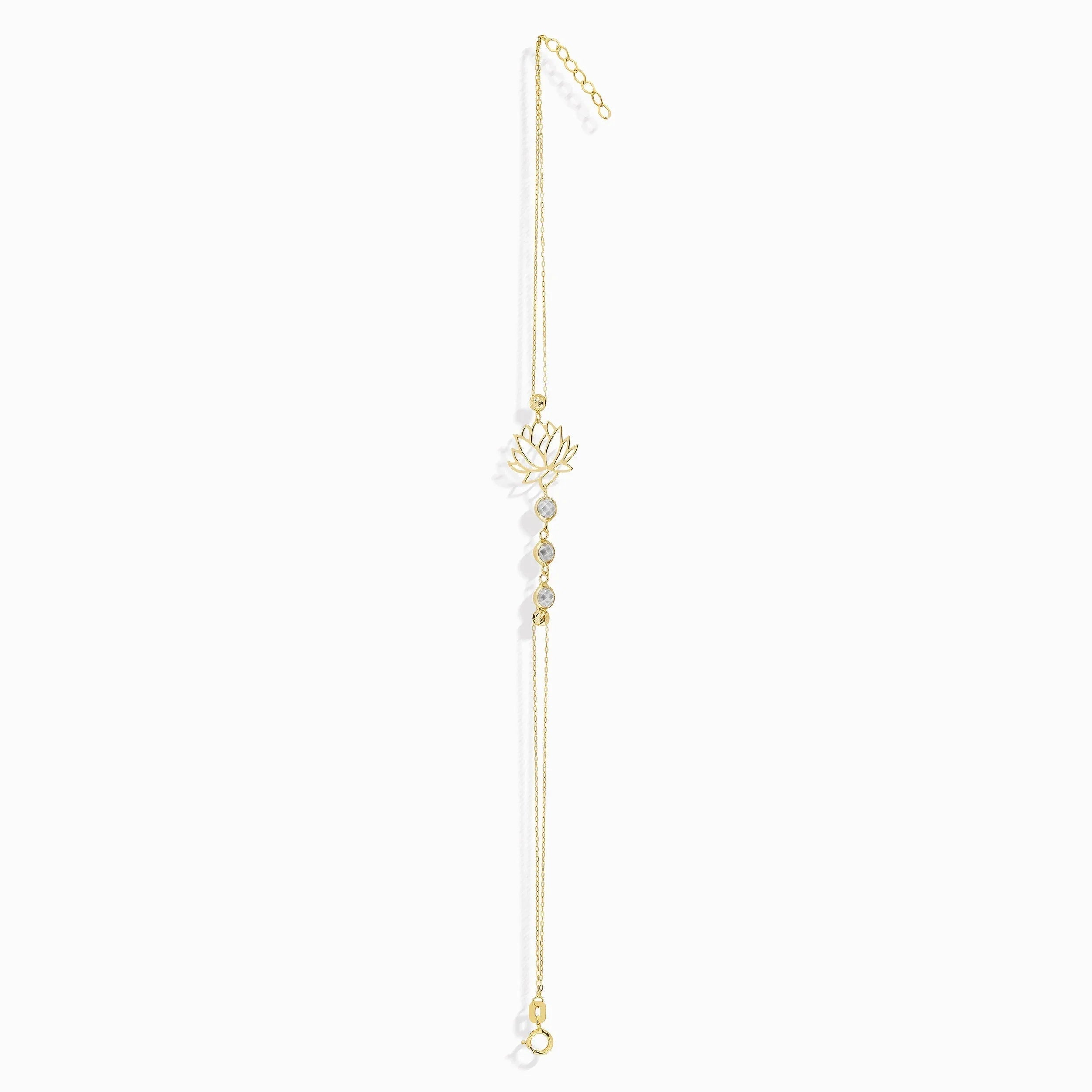 14K Gold Lotus Flower Bracelet with Faceted Crystal Accents - 45