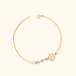 14K Gold Lotus Flower Bracelet with Faceted Crystal Accents - 12