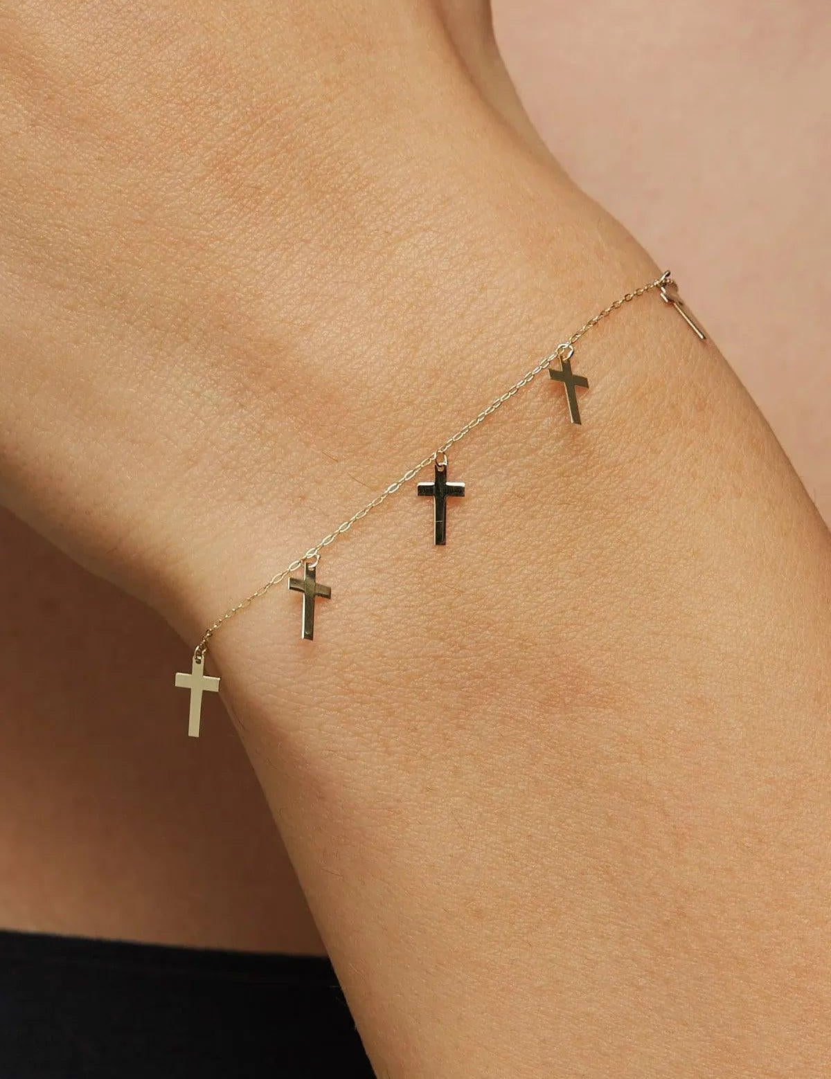 14K Gold Multiple Cross Charm Bracelet – Faith-Inspired Dainty Jewelry - 5