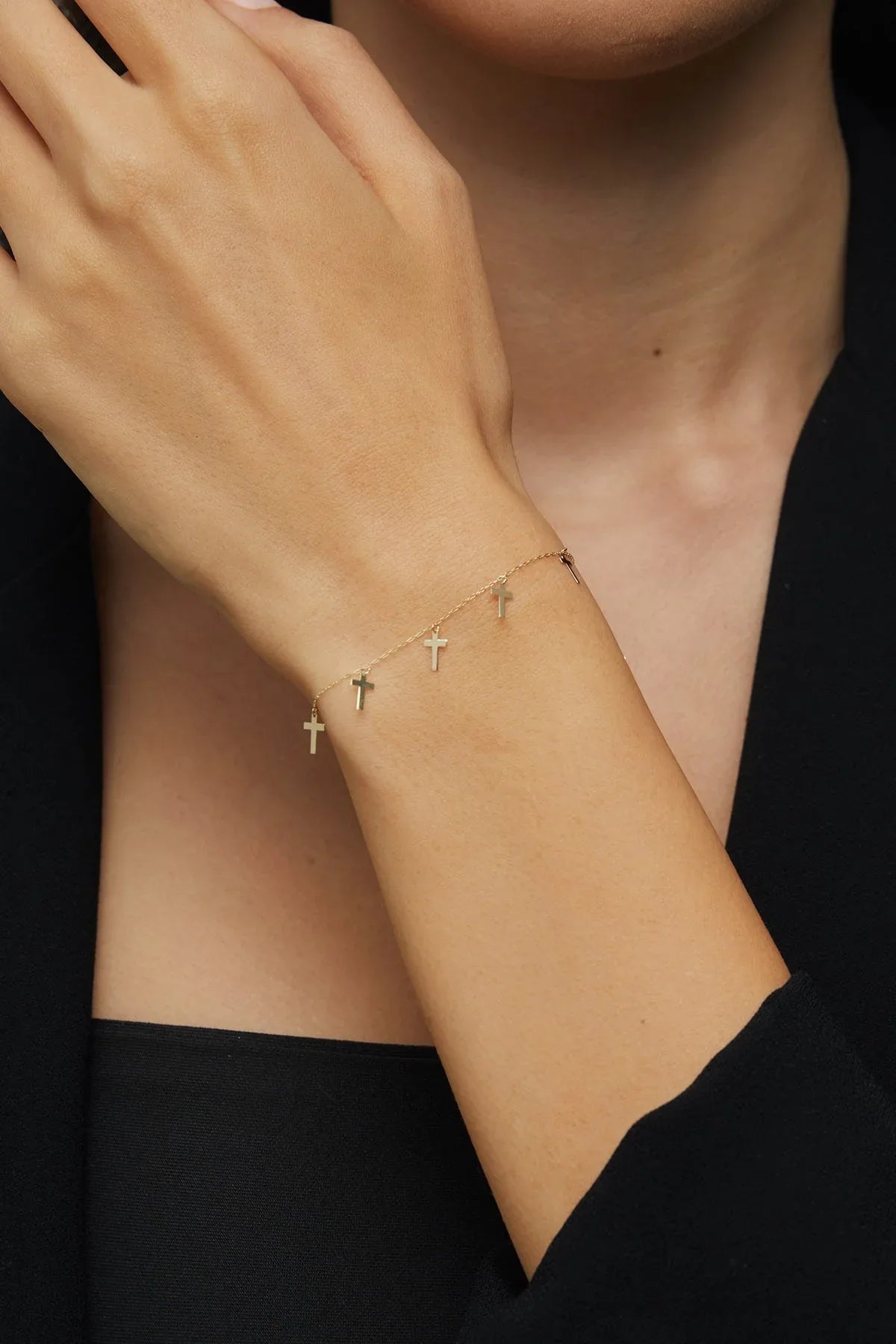 14K Gold Multiple Cross Charm Bracelet – Faith-Inspired Dainty Jewelry - 6