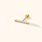 14K Gold Pavé Bar Tragus Stud – Minimalist Flat Back Piercing - 1