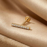 14K Gold Pavé Bar Tragus Stud – Minimalist Flat Back Piercing - 3
