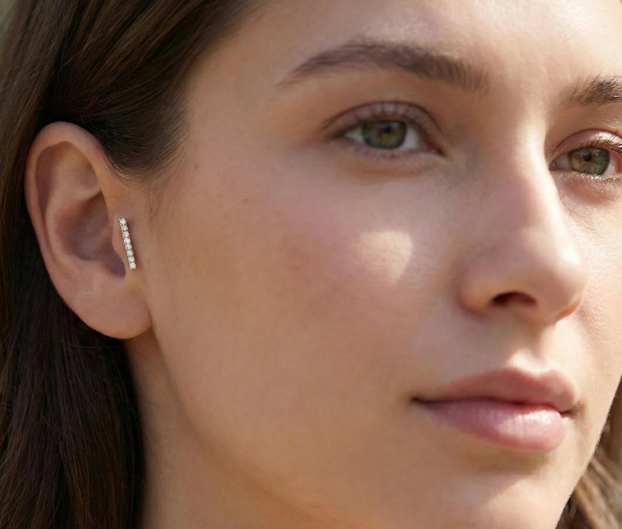 14K Gold Pavé Bar Tragus Stud – Minimalist Flat Back Piercing - 5