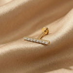 14K Gold Pavé Bar Tragus Stud – Minimalist Flat Back Piercing - 7
