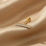 14K Gold Pavé Bar Tragus Stud – Minimalist Flat Back Piercing - 7