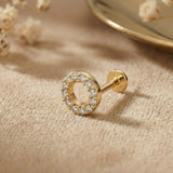 14K Gold Pavé Circle Tragus Stud – Minimal Flat Back Piercing - 3