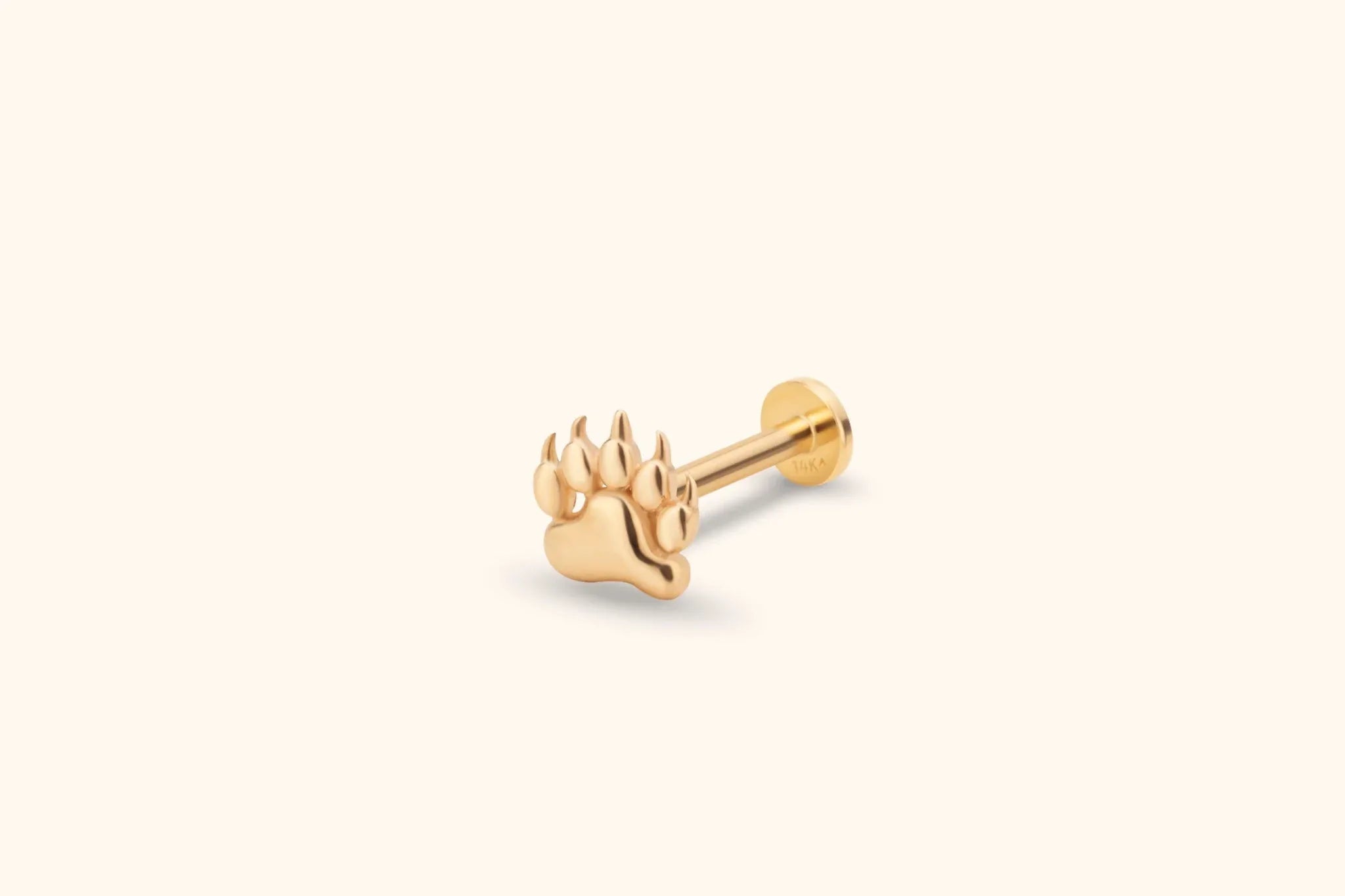 14K Solid Gold Paw Print Tragus Earring – Animal Lover Cartilage Stud - 1