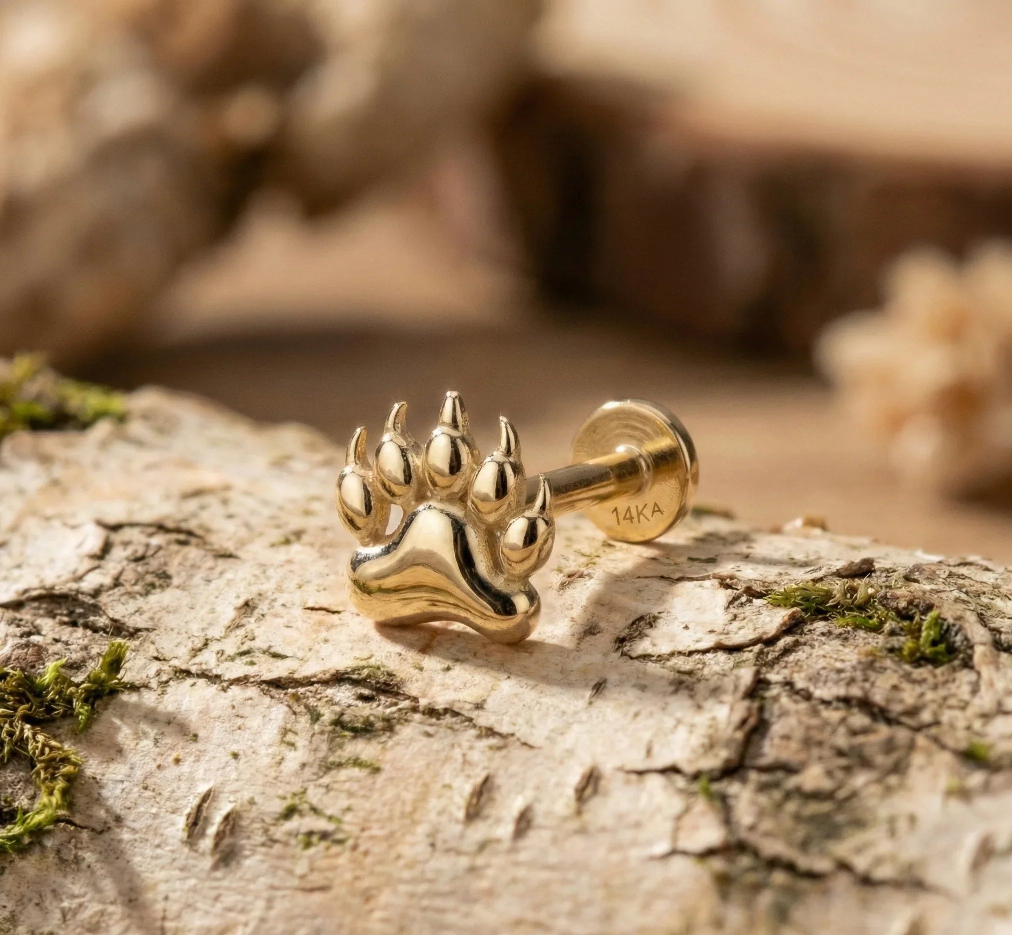 14K Solid Gold Paw Print Tragus Earring – Animal Lover Cartilage Stud - 3
