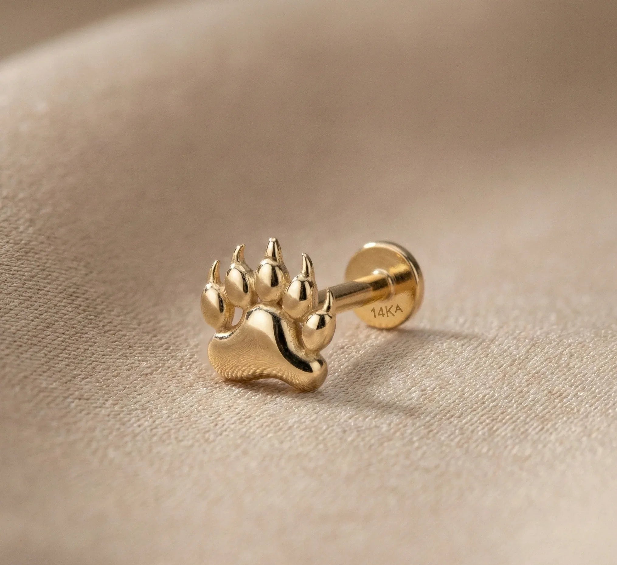 14K Solid Gold Paw Print Tragus Earring – Animal Lover Cartilage Stud - 9