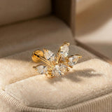 14K Solid Gold Pear Cluster Tragus Earring – Statement Cartilage Stud - 3