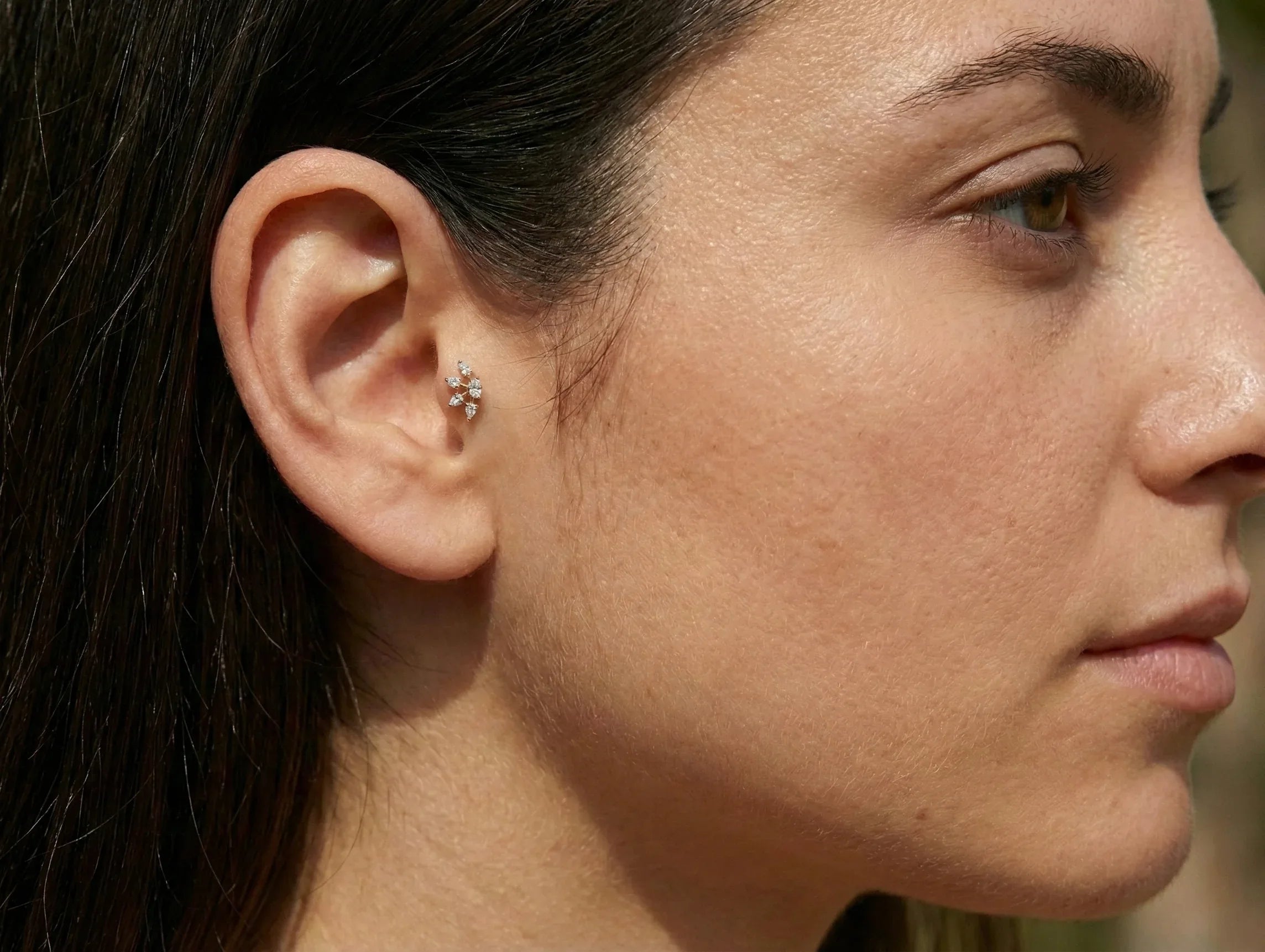 14K Solid Gold Pear Cluster Tragus Earring – Statement Cartilage Stud - 8