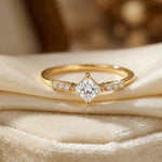 14K Gold Princess Cut Solitaire Ring – Dainty Accent Engagement Band - 11