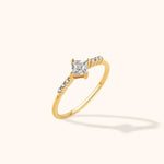 14K Gold Princess Cut Solitaire Ring – Dainty Accent Engagement Band - 12