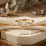 14K Gold Princess Cut Solitaire Ring – Dainty Accent Engagement Band - 6