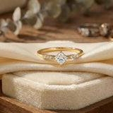 14K Gold Princess Cut Solitaire Ring – Dainty Accent Engagement Band - 6