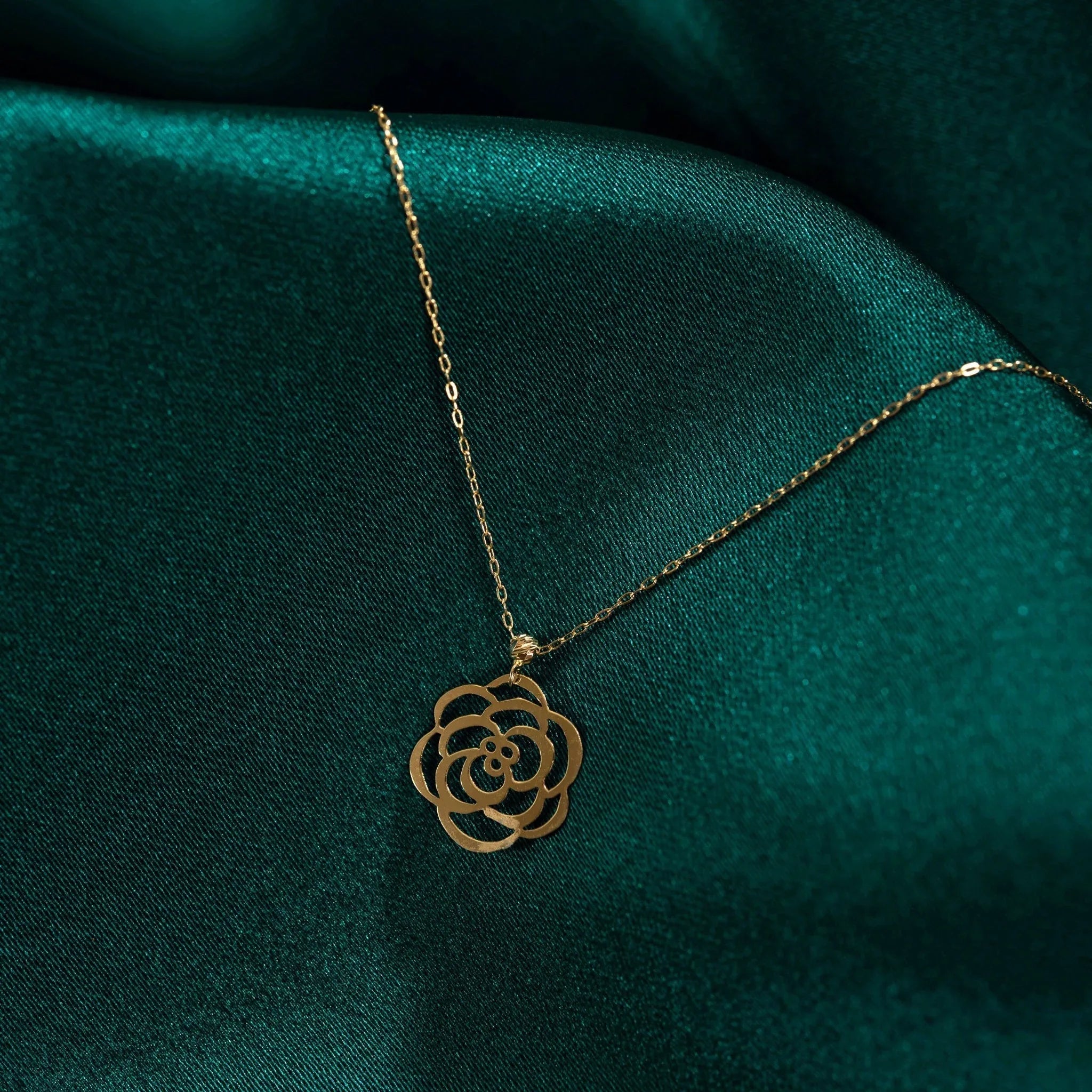 14K Gold Rose Flower Necklace – Dainty Real Gold Floral Pendant - 1