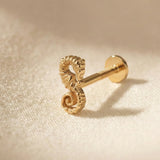 Orecchino Tragus Cavalluccio Marino in Oro Massiccio 14K – Unico Piercing per Cartilagine