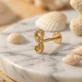 Orecchino Tragus Cavalluccio Marino in Oro Massiccio 14K – Unico Piercing per Cartilagine